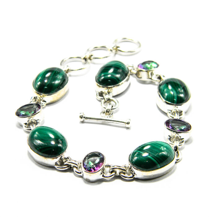 Bratara din argint cu malachit si topaz mistic - stil oriental - B145F19G - imagine 2