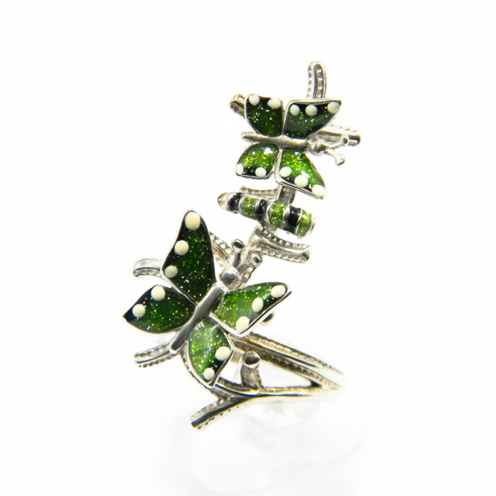 Inel din argint 925 cu email - stil fashion - Green butterflies - Unicat - i150A47BX - imagine 3