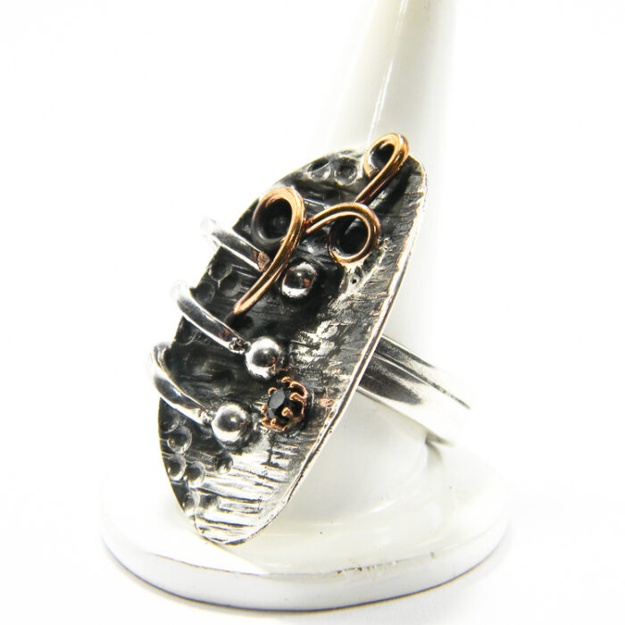 Inel unicat din argint cu bronz si onix - stil Art Deco - i135E69D-1 - imagine 2