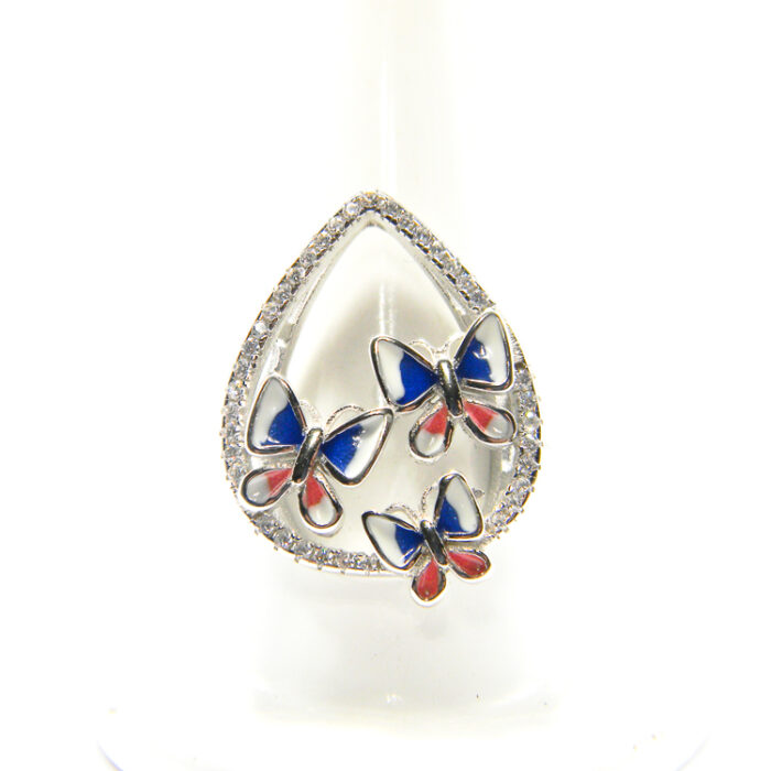 Inel din argint cu email si pietre zirconiu - Blue bufferfly - i180A75D-1 - imagine 3