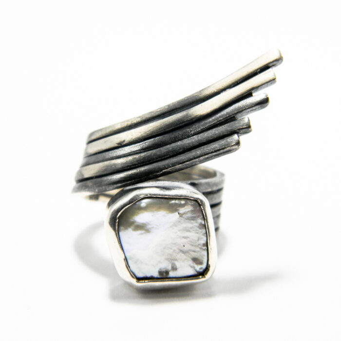 Inel unicat din argint cu perla Baroque - stil Art Deco - Virginia - i155F24E - imagine 2