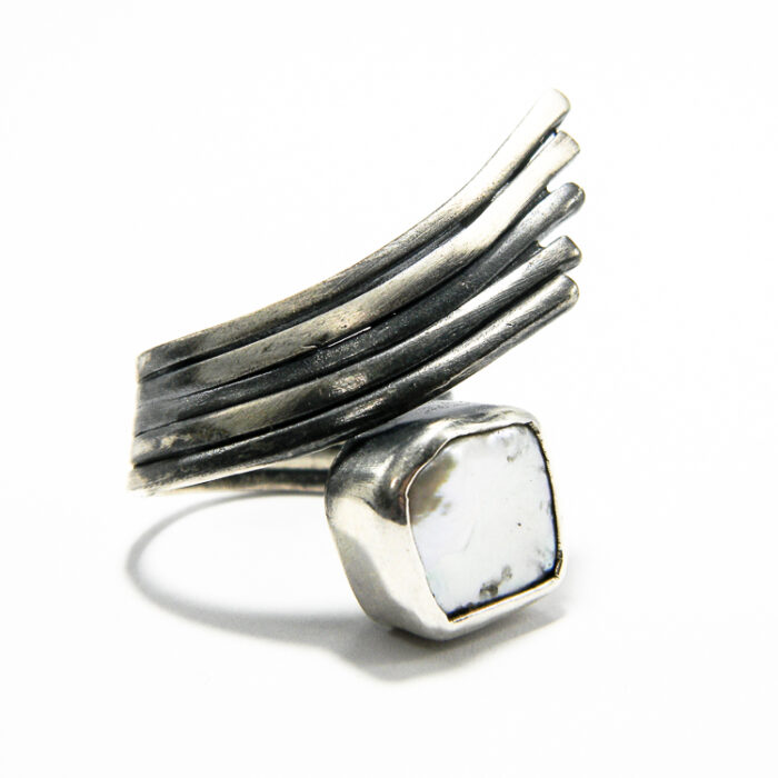 Inel unicat din argint cu perla Baroque - stil Art Deco - Virginia - i155F24E - imagine 4