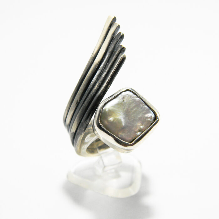 Inel unicat din argint cu perla Baroque - stil Art Deco - Virginia - i155F24E - imagine 3