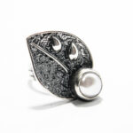 Inel unicat din argint cu perla alba - stil vintage - i155F19E - imagine 3