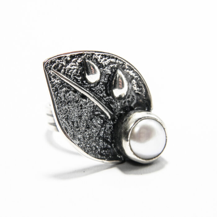 Inel unicat din argint cu perla alba - stil vintage - i155F19E - imagine 3