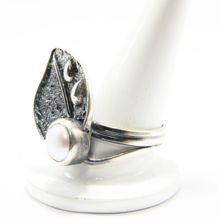 Inel unicat din argint cu perla alba - stil vintage - i155F19E - imagine 2