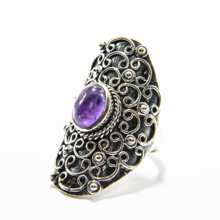 Inel model vintage din argint antichizat cu ametist - stil bizantin - i150Y2Z - imagine 2