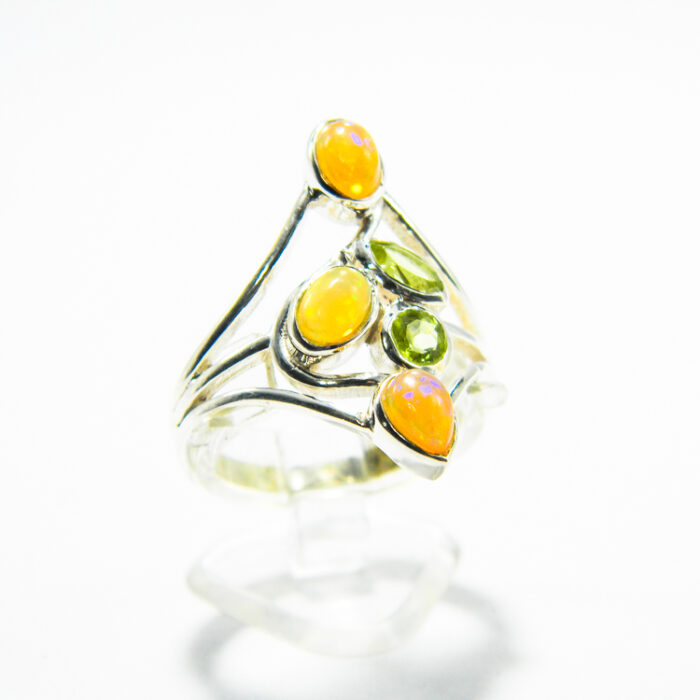 Inel unicat din argint cu opal natural si peridot - stil Art Deco - i310Y152G - imagine 3