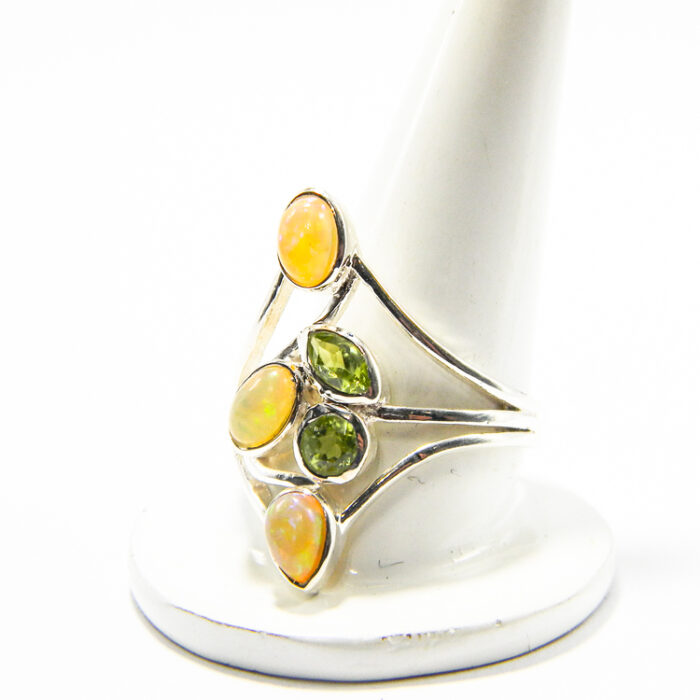 Inel unicat din argint cu opal natural si peridot - stil Art Deco - i310Y152G - imagine 2