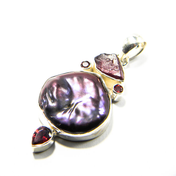 Pandantiv din argint cu perla Baroc si granat - Unicat - P229Y13E - imagine 2