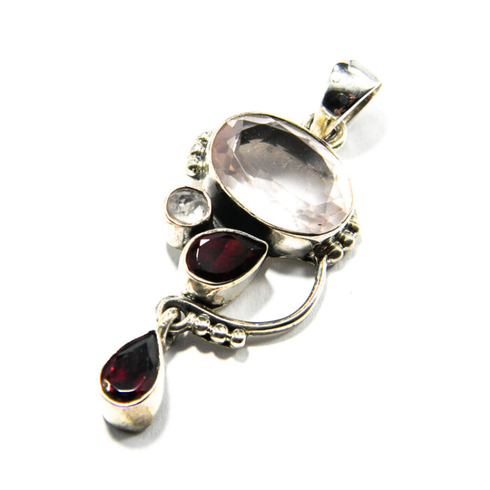 Pandantiv unicat din argint cuart roz granat si zirconiu - Art Nouveau - P230Y25D - imagine 3