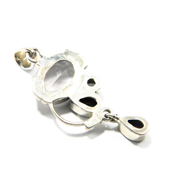 Pandantiv unicat din argint cuart roz granat si zirconiu - Art Nouveau - P230Y25D - imagine 5