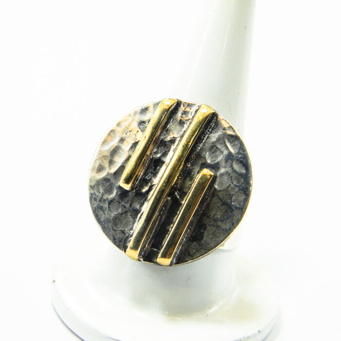 Inel reglabil din argint cu bronz - stil Vintage Art Deco - Unicat - i135E77G - imagine 3