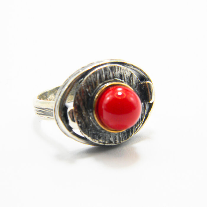 Inel unicat din argint cu perla de Mallorca rosie - stil vintage - i135E57G - imagine 4