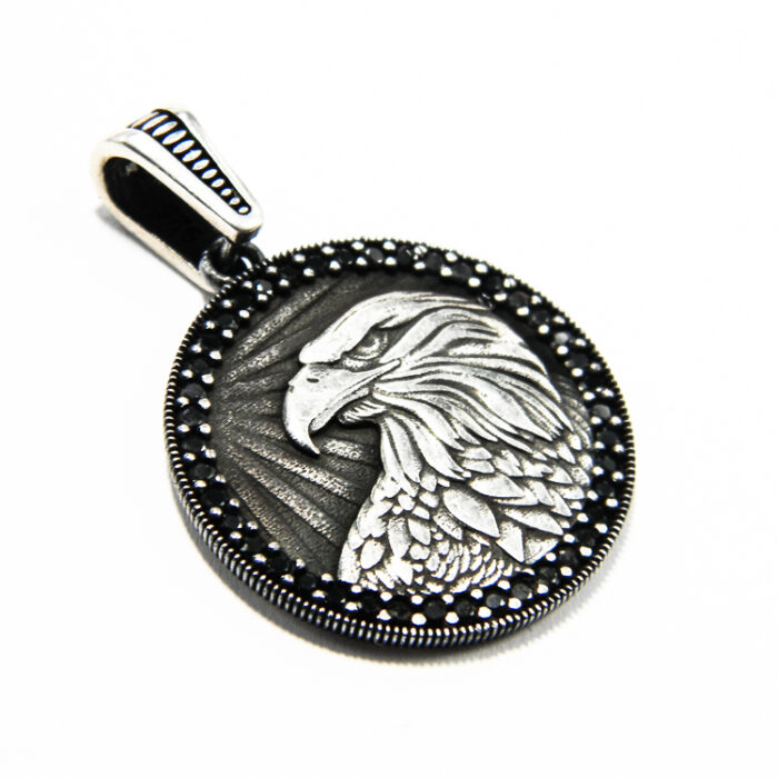 Pandantiv barbatesc din argint cu onix - Vultur - P120Y27F - imagine 3