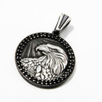 Pandantiv barbatesc din argint cu onix - Vultur - P120Y27F - imagine 2