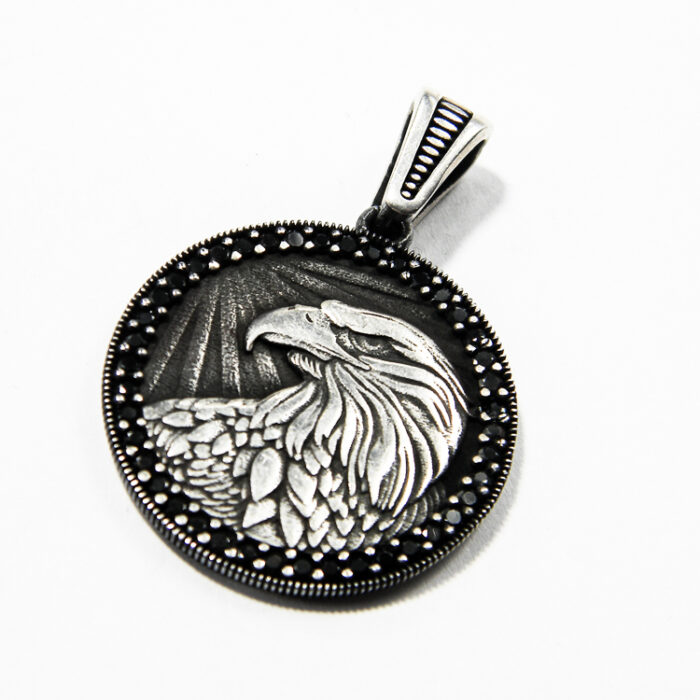 Pandantiv barbatesc din argint cu onix - Vultur - P120Y27F - imagine 2