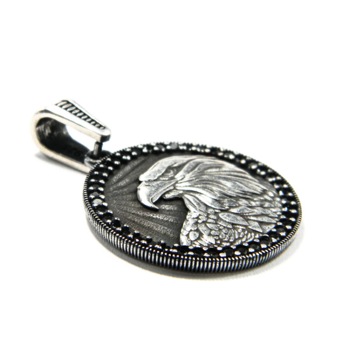 Pandantiv barbatesc din argint cu onix - Vultur - P120Y27F - imagine 4