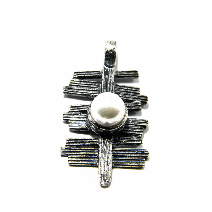 Pandantiv stil vintage din argint cu perla alba - Nora - P130E77F - imagine 2