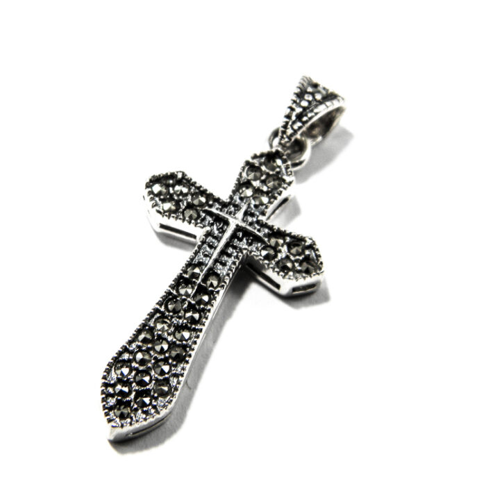 Cruciulita ortodoxa din argint cu marcasite - P190A86G - imagine 2