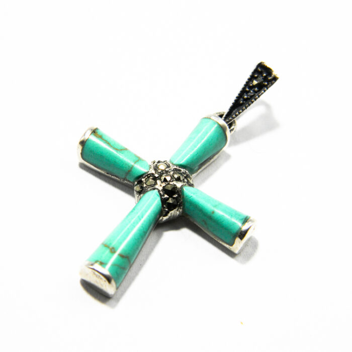 Pandantiv cruciulita din argint cu email albastru - Cruce celtica - P207Y131G-2 - imagine 3