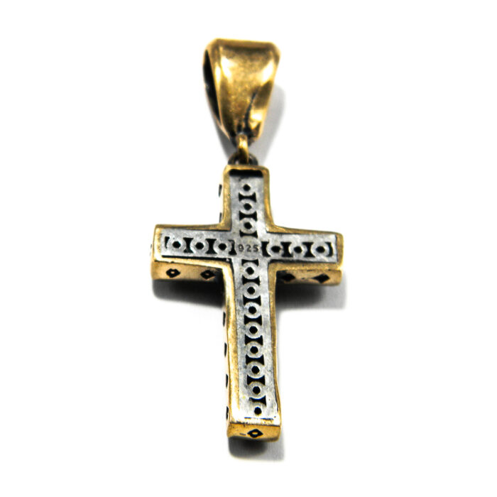 Cruciulita vintage din argint cu pietre zirconiu si rubin - Cruce latina - P085F15G - imagine 6