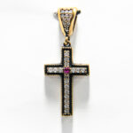 Cruciulita vintage din argint cu pietre zirconiu si rubin - Cruce latina - P085F15G - imagine 5