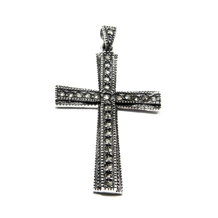 Cruciulita mare din argint 925 cu marcasite - P190A88G - imagine 2