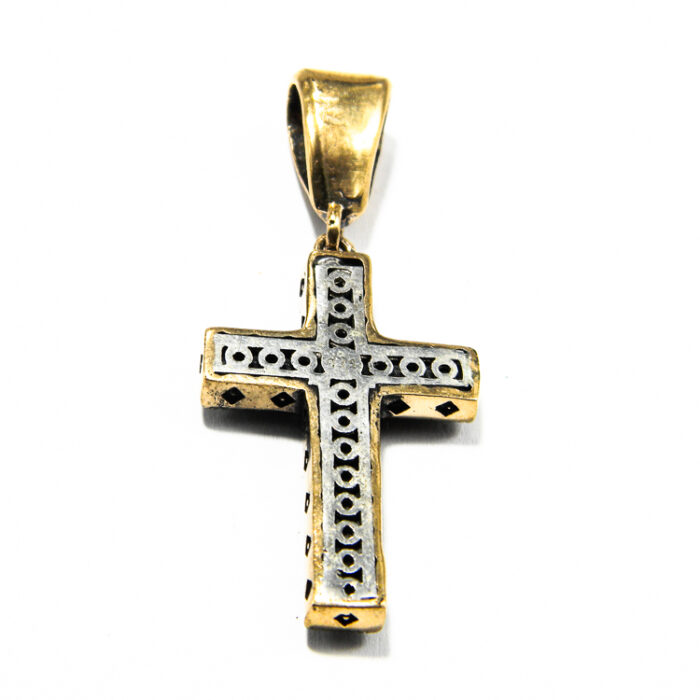 Cruciulita unicat din argint cu pietre zirconiu si rubin - Pandantiv vintage - Crucea latina - P085F9G-2 - imagine 5