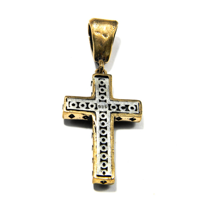 Cruciulita unicat din argint cu pietre zirconiu si safir - Pandantiv vintage - P085F9G-3 - imagine 6