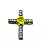 Cruciulita din argint cu citrin si pietre zirconiu - stil oriental - P130E22G - imagine 2