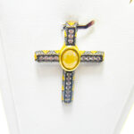 Cruciulita din argint cu citrin si pietre zirconiu - stil oriental - P130E22G - imagine 5