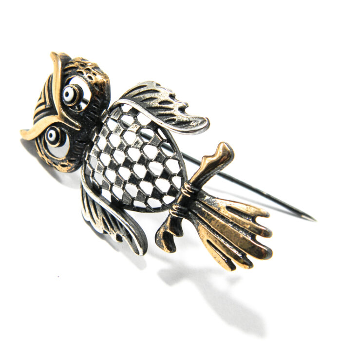 Brosa Bufnita din argint si bronz - model vintage - BR145E1D - imagine 5