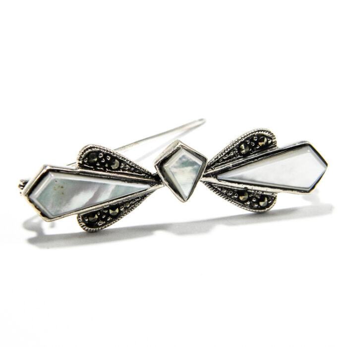 Brosa din argint cu sidef alb si marcasite - Funda - BR273Y17G-1 - imagine 3