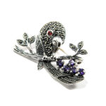 Brosa unicat din argint cu marcasite si ametist - Papagal - BR244Y13D-1 - imagine 3