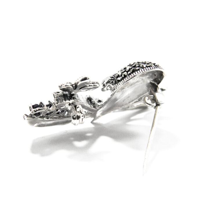 Brosa unicat din argint cu marcasite si ametist - Papagal - BR244Y13D-1 - imagine 5