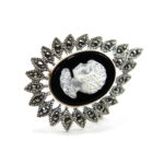 Brosa-pandantiv camee din argint cu sidef si marcasite - stil vintage - BR292Y4E - imagine 4