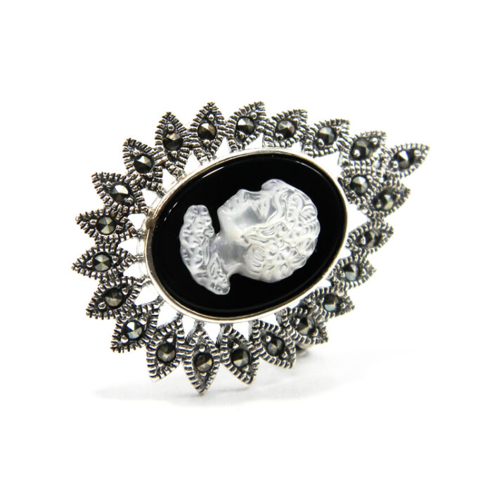 Brosa-pandantiv camee din argint cu sidef si marcasite - stil vintage - BR292Y4E - imagine 4