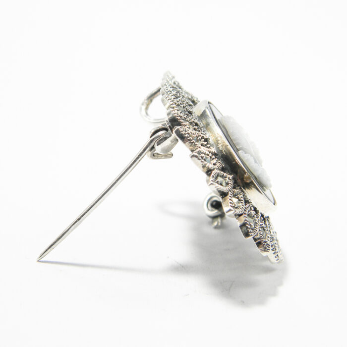 Brosa-pandantiv camee din argint cu sidef si marcasite - stil vintage - BR292Y4E - imagine 6