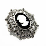 Brosa-pandantiv vintage - Camee - Argint 925 cu sidef si marcasite - BR292Y5EX - imagine 2