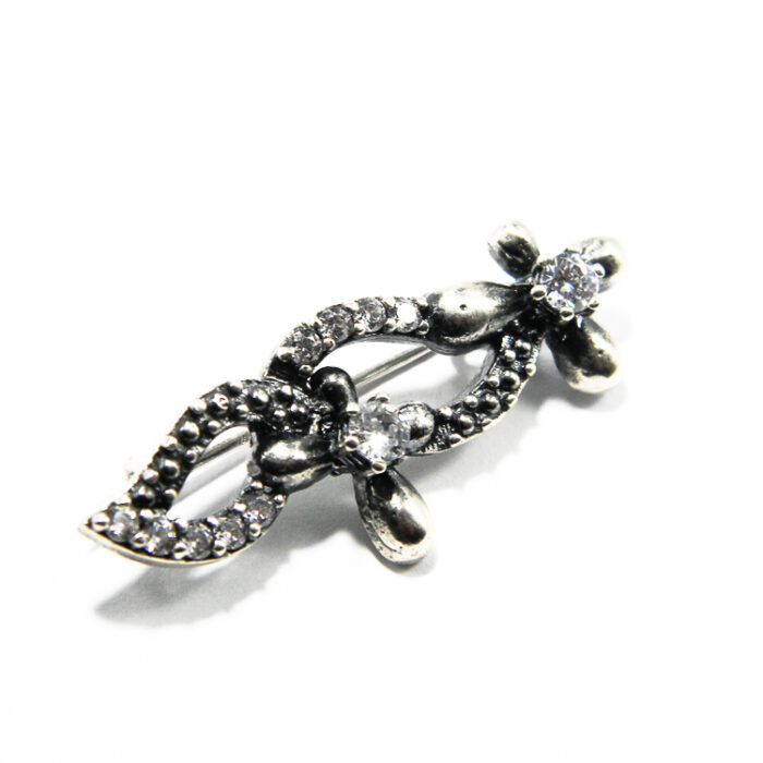 Brosa mica din argint cu pietre zirconiu - motive florale - BR140A10D - imagine 2