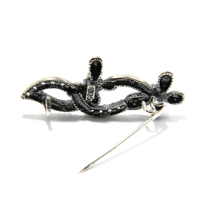 Brosa mica din argint cu pietre zirconiu - motive florale - BR140A10D - imagine 4