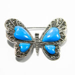 Brosa Fluture din argint cu marcasite si email albastru - BR185A7F - imagine 3