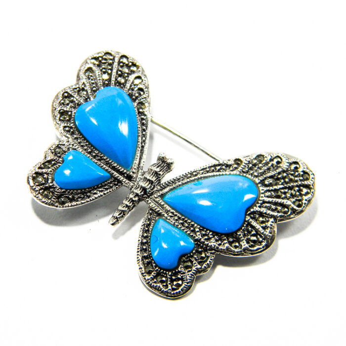 Brosa Fluture din argint cu marcasite si email albastru - BR185A7F - imagine 4