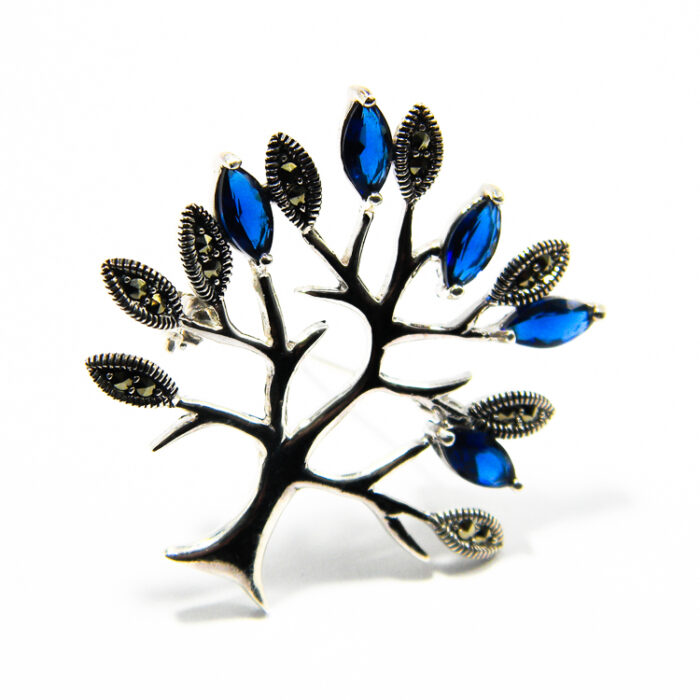 Brosa Copacul Vietii din argint cu safir si marcasite - BR234Y8E-1 - imagine 2