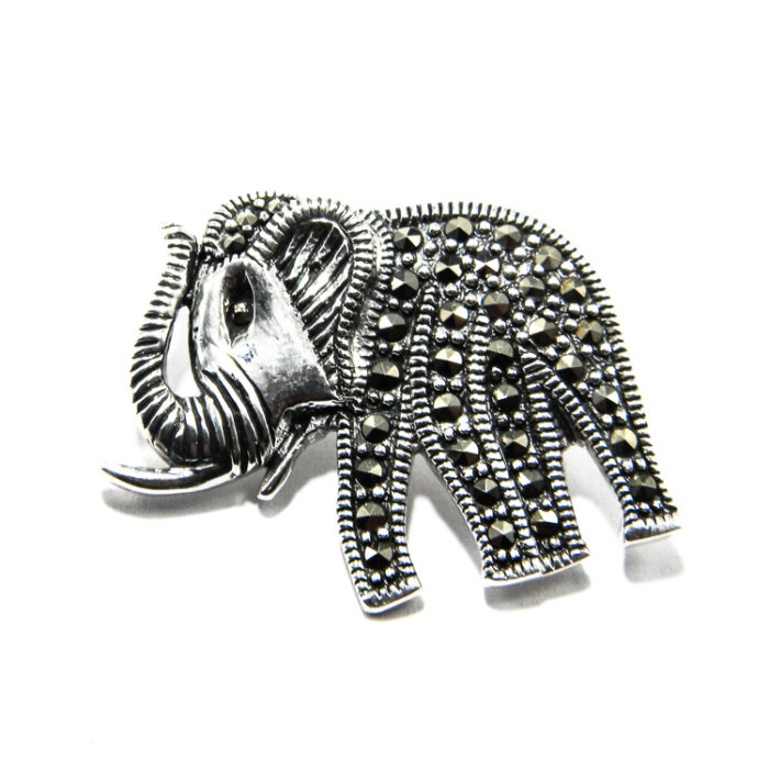 Brosa Elefant din argint 925 cu marcasite - BR239Y13E - imagine 3