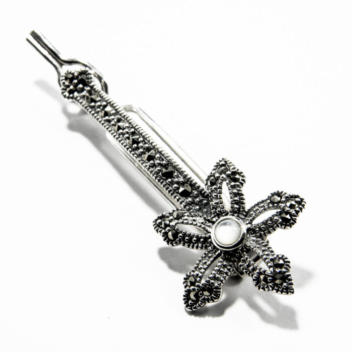 Agrafa de par din argint cu marcasite si sidef - Unicat - Floriana - BR275Y15D - imagine 2