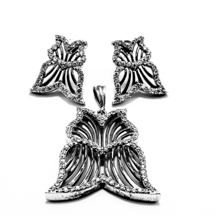 Set vintage din argint antichizat si pietre zirconiu - Butterfly - S155F10E - imagine 3