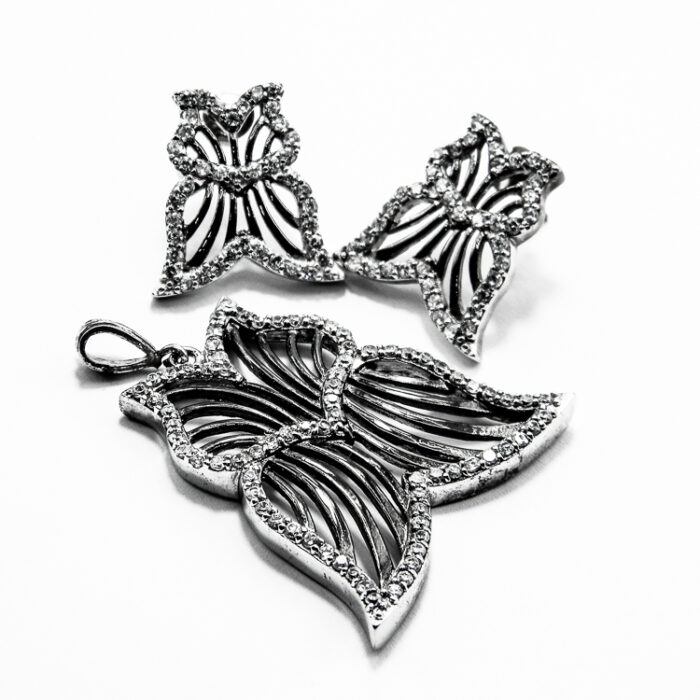 Set vintage din argint antichizat si pietre zirconiu - Butterfly - S155F10E - imagine 2