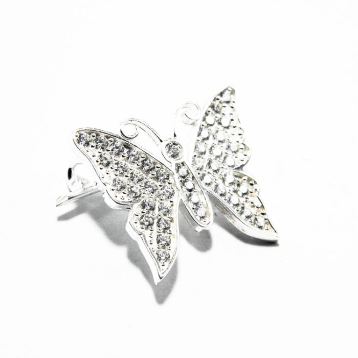 Brosa mica din argin cu pietre zirconiu - Fluture - BR175A2F - imagine 3